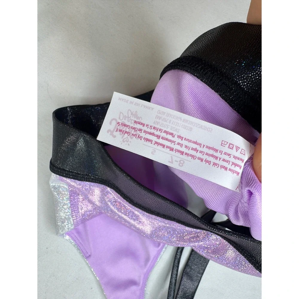 Justice Dance Gym Girls Iridescent Colorblock Sports Bra Purple Silver S 7/8 NWT